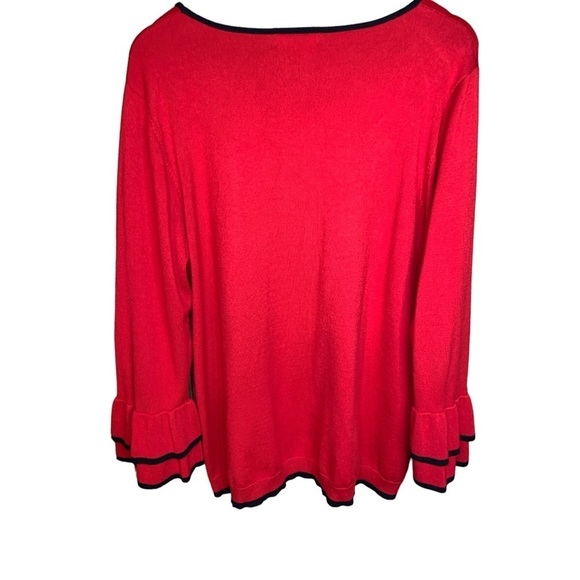 Calvin Klein Red Sweater Size 1X Round Neck Long Bell Sleeves Black Trim - Picture 4 of 8